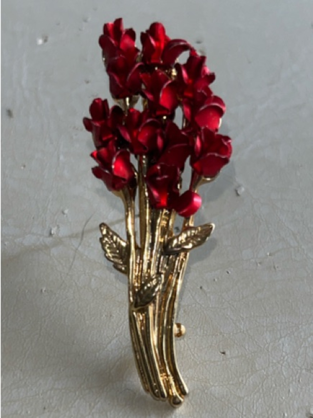 Warner's Gold Tone Brooch with Red Floral Bouquet